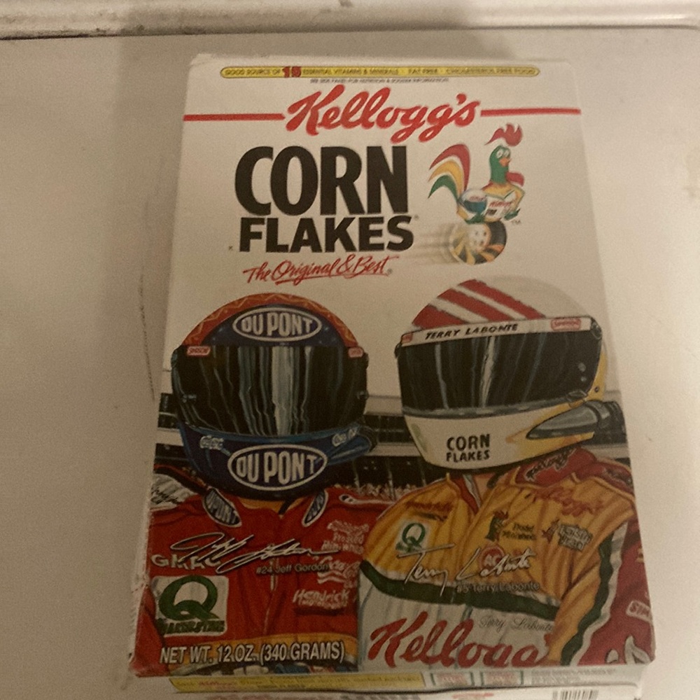 NASCAR corn flakes cereal box